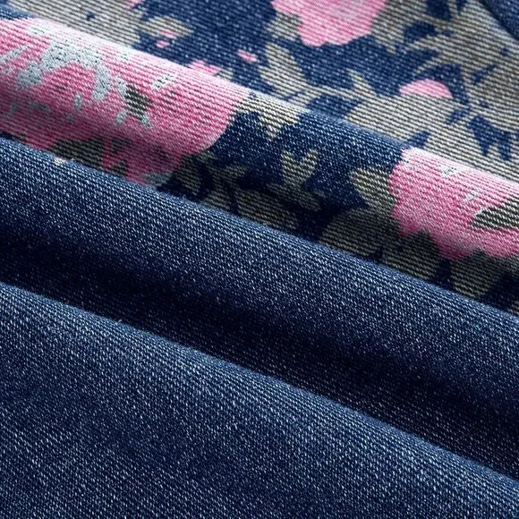 Blue Casual Women's Floral Print Washed Loose Baggy Flared Jeans - Picture 5 of 5